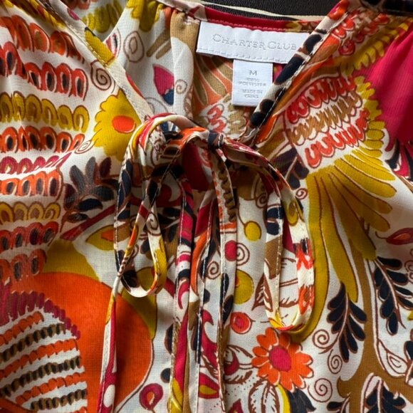 Charter Club Sheer Print Long Sleeve Blouse Size Medium - Picture 7 of 9